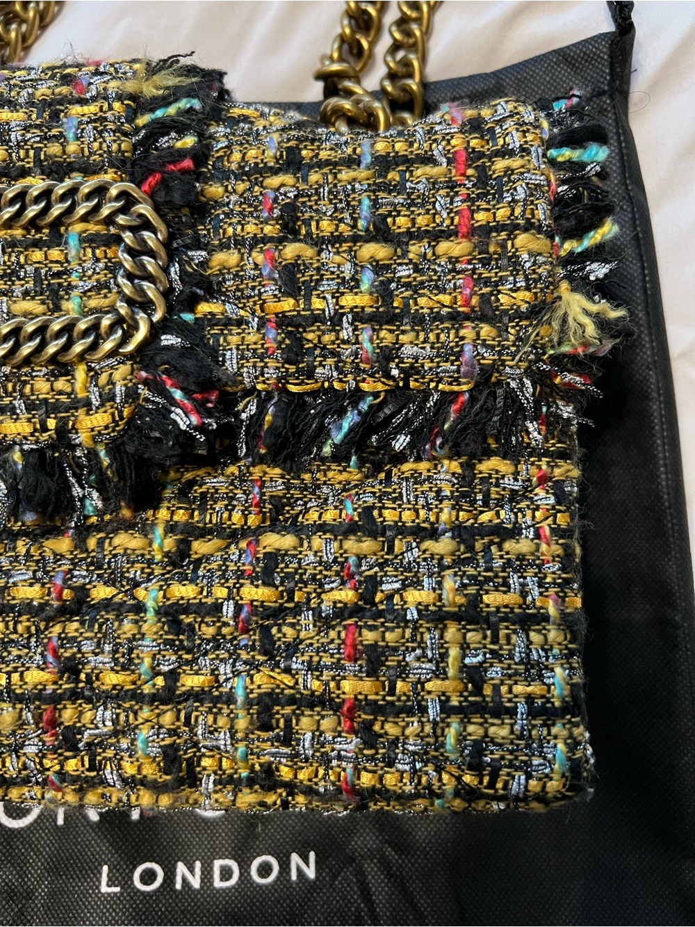 Kurt Geiger London Mayfair Tweed Multi Color Chain-Detail Shoulder Bag - Picture 4 of 13